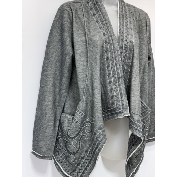 Monoreno Womens Cardigan Sweatshirt Open Front Embroidered Medium Gray NWT - Picture 2 of 9